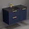 Blue Bathroom Vanity With Black Sink, Wall Mounted, 36